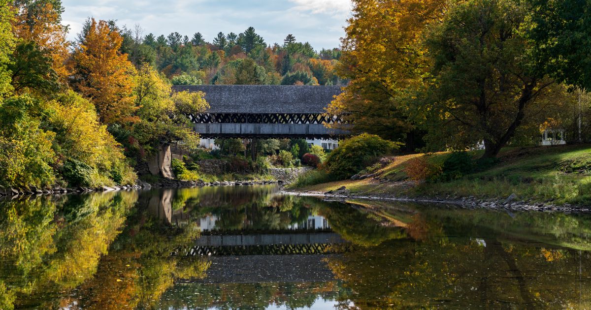 Vermont covered bridge over water