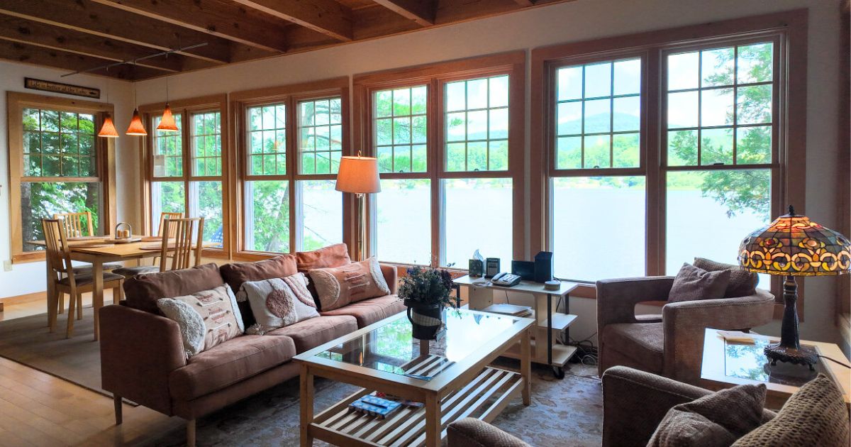 Interior of lake front Vermont cabin